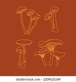 Continuous one line of edible mushroom in silhouette. Minimal style. Perfect for cards, party invitations, posters, stickers, clothing. Black abstract icon.