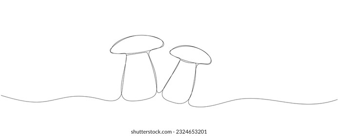 Una línea continua de hongos comestibles en la silueta. Estilo minimalista. Perfecto para tarjetas, invitaciones a fiestas, afiches, pegatinas, ropa. Icono abstracto negro.