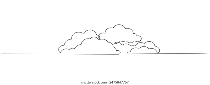 Diseño editable continuo de una línea de nubes en el cielo. Concepto de Clima nublado nublado o almacenamiento . Ilustración vectorial monolínea