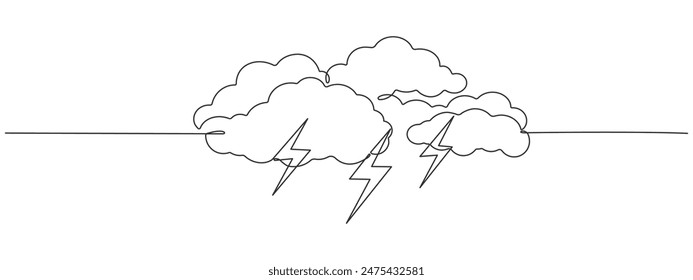 Dibujo continuo editable de una línea de thundercloud y lightning. Concepto de tristeza en el Clima inclemente, depresión, estrés, . Elemento ic de Ilustración vectorial de una sola línea.