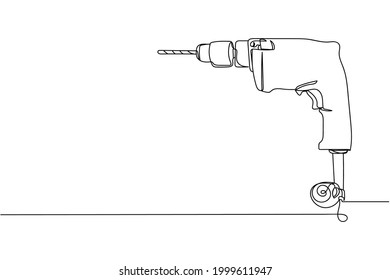 Continuous one line of electric drill in silhouette on a white background. Linear stylized.Minimalist.