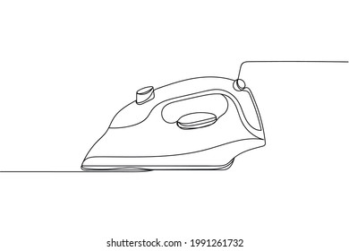 Continuous one line of electric iron in silhouette on a white background. Linear stylized.Minimalist.
