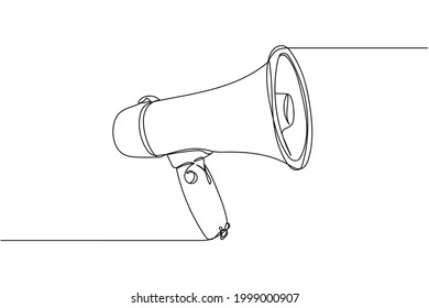 Continuous one line of electronic megaphone in silhouette on a white background. Linear stylized.Minimalist.