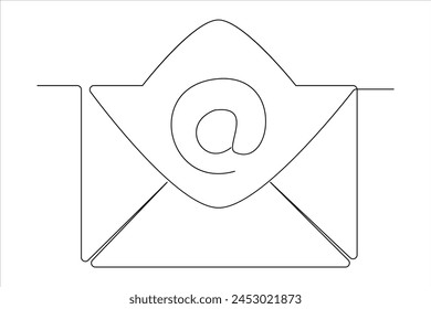 Continuous one line email outline Hand Drawn Symbol vector art illustration 
