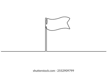 Doorlopende één lijn lege, witte vlag tekening. Illustratie van de vlagvector, Tekening van een enkele lijn van een vlag met Bewerkbare lijn en Kopieerruimte, Doorlopende één lijn kunst blazende vlag pictogram. 