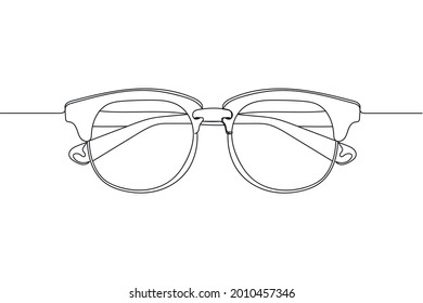 Una línea continua de gafas oculares en silueta sobre un fondo blanco. Linear estilizado.Minimalista.