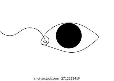 Continuous one line eye illustration designed in minimalist outline style as isolated vector art