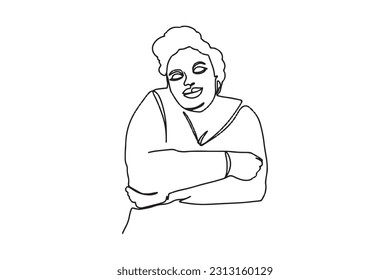 continuous one line face plus size woman hug yourself love yourself positive energy hand drawn illustration vector beautiful woman simple lines
