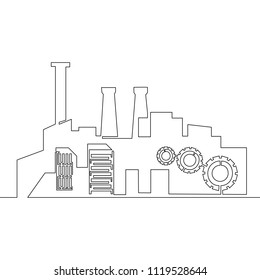 Continuous one line factory concept vector illustration Isolated on white background.