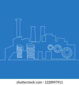 Continuous one line factory concept Isolated vector illustration concept