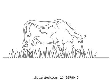 Continuous one line farm cow. Vintage farm cow isolated on a white background. Farm concept. Vector illustration