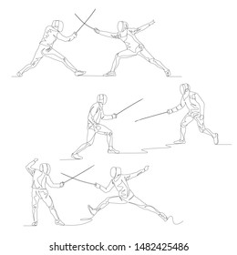 Continuous one line fencer set. Summer kind sport