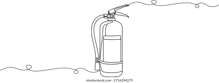 Uma linha contínua de um extintor de incêndio, tema de resposta de emergência, ilustração de vetor desenhada à mão.	