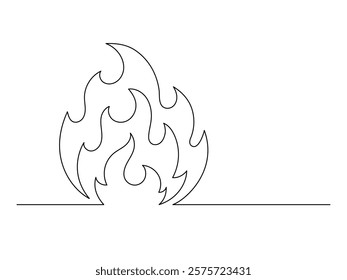 Continuous one line fire isolated on white background. Simple flame silhouette. Hand drawn fire outline. Vector illustration