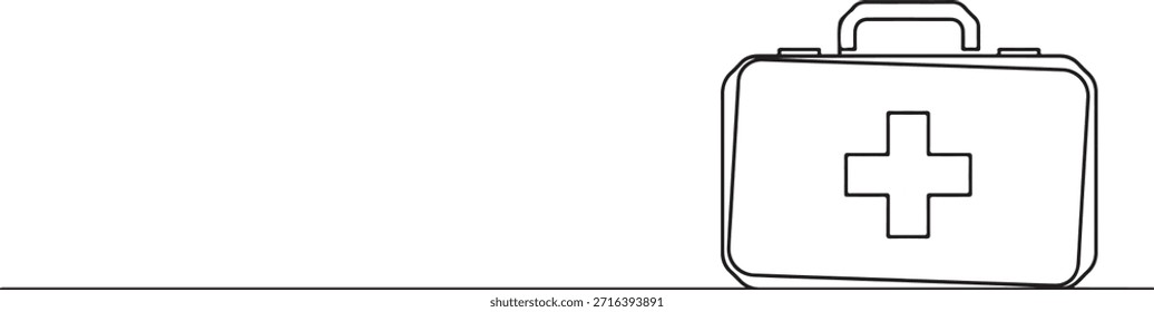 Continuous one line of a first aid kit, workplace health and safety theme, hand drawn vector illustration.	