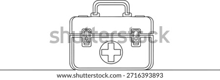 Continuous one line of a first aid kit, workplace health and safety theme, hand drawn vector illustration.	