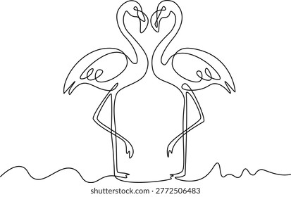 Continuous one line of a flamingo in editable stroke, style hand drawing vector illustration.