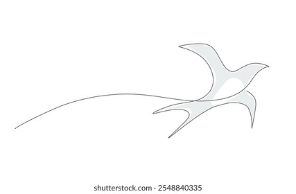 Continuous one line of Flying Bird Illustration in Vector Art, Swallow flying simply hand drawn line art isolated on white background, Vector Editable stroke