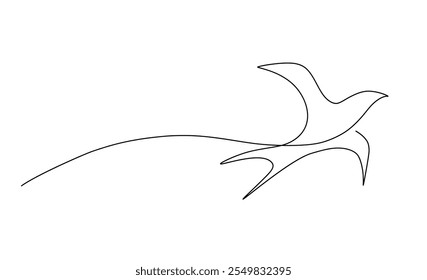 Continuous one line of Flying Bird Illustration in Vector Art, Swallow flying simply hand drawn line art isolated on white background, vector editable stroke	