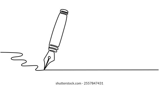 Continuous one line of fountain pen in silhouette on a white background. Linear stylized.Minimalist, Continuous one line of fountain pen in silhouette on a white background. Linear stylized. Minimal.