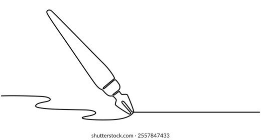 Continuous one line of fountain pen in silhouette on a white background. Linear stylized.Minimalist, Continuous one line of fountain pen in silhouette on a white background. Linear stylized. Minimal.