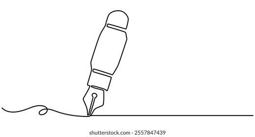 Continuous one line of fountain pen in silhouette on a white background. Linear stylized.Minimalist, Continuous one line of fountain pen in silhouette on a white background. Linear stylized. Minimal.