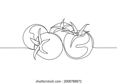 Continuous one line of fresh cherry tomatoes organic food in silhouette on a white background. Linear stylized.Minimalist.