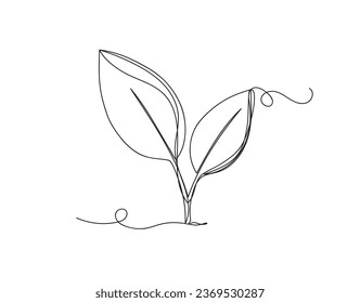 Continuous one line fresh leaves isolated vector illustration on white background.