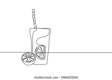 Continuous one line of fresh summer drink alcohol cocktail in silhouette. Linear stylized.Minimalist.