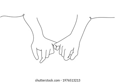 Continuous one line of friendship day with holding promise hands in silhouette. Linear stylized. Minimalist.