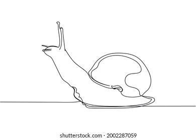 Una línea continua de caracol de jardín en silueta sobre un fondo blanco. Linear estilizado.Minimalista.