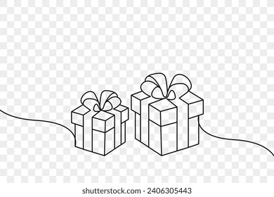 Continuous one line gift box. Presents with ribbon bow.