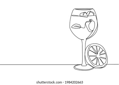 Continuous one line of gin and tonic drink alcohol cocktail in silhouette. Linear stylized.Minimalist.