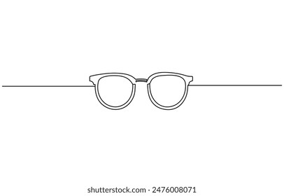 Durchgehend eine Linie von Gläsern für die Sicht in Silhouette auf weißem Hintergrund. Linear stilisiert. Minimalistisch Kontinuierliche One-Line-Zeichnung von trendigen Sonnenbrillen. Brille umreißt Vektorillustration.