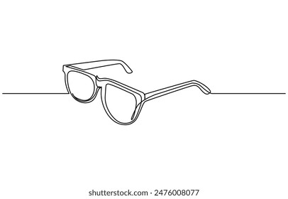 Continuous one line of glasses for vision in silhouette on a white background. Linear stylized. Minimalist. Continuous one line drawing of trendy sunglasses. Eyeglasses outline vector illustration.