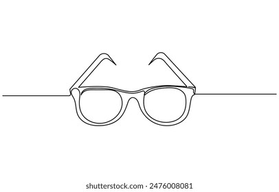 Continuous one line of glasses for vision in silhouette on a white background. Linear stylized. Minimalist. Continuous one line drawing of trendy sunglasses. Eyeglasses outline vector illustration.
