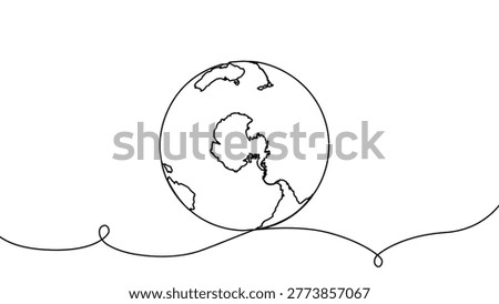 Continuous one line globe earth art world sustainable education outline. Earth globe tree science leaf environment drawing health book illustration planet doodle history student day school college big