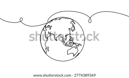 Continuous one line globe earth art world sustainable education outline. Earth globe tree science leaf environment drawing health book illustration planet doodle history student day school college big