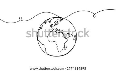 Continuous one line globe earth art world sustainable education outline. Earth globe tree science leaf environment drawing health book illustration planet doodle history student day school college big