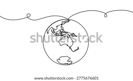 Continuous one line globe earth art world sustainable education outline. Earth globe tree science leaf environment drawing health book illustration planet doodle history student day school college big