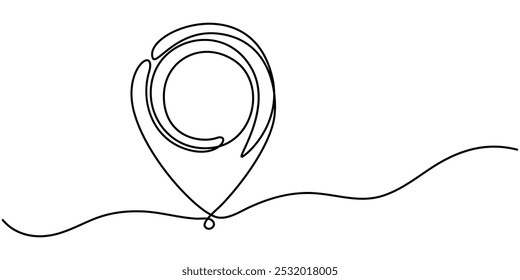 continuous one line google map point route directions and location outline vector art illustration, Single line line map symbol, location point for business. Pin location, geosign of a editable line