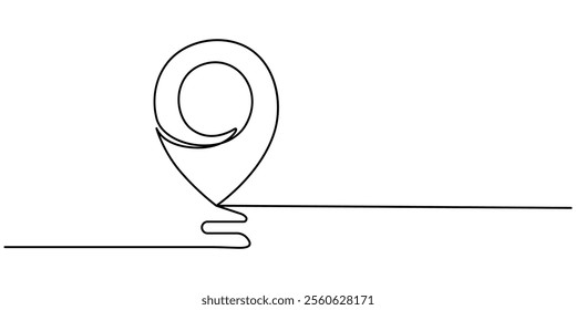 continuous one line google map point route directions and location outline vector art illustration, Single line is creating a location pin over a wavy road. Vector illustration, Continuous one line.