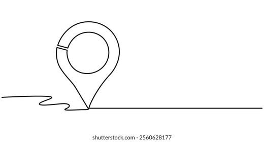 continuous one line google map point route directions and location outline vector art illustration, Single line is creating a location pin over a wavy road. Vector illustration, Continuous one line.