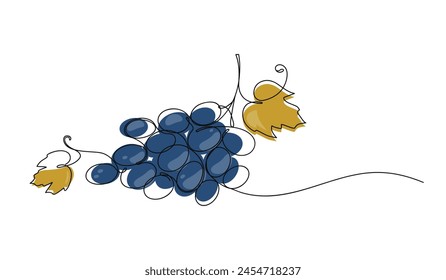 Continuous one line of grape bunch on white background. Vine. Hand drawn minimalistic design for logo, icon or emblem.