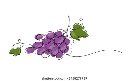 Continuous one line of grape bunch on white background. Vine. Hand drawn minimalistic design for logo, icon or emblem.