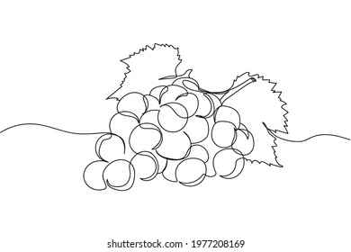 Continuous one line of grapes in silhouette. Linear stylized. Minimalist.