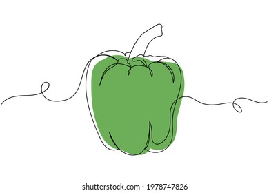 Continuous one line of green pepper paprika in silhouette. Linear stylized.Minimalist.