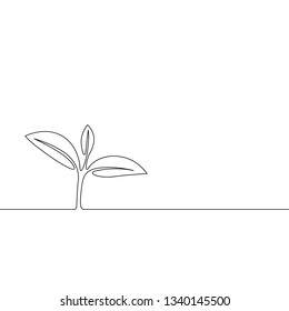 Continuous one line growing sprout, Plant leaves. Ecology concept