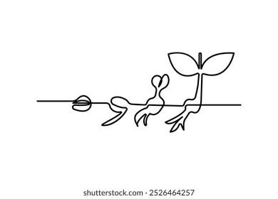Continuous one line growth plant process drawing of outline vector icon