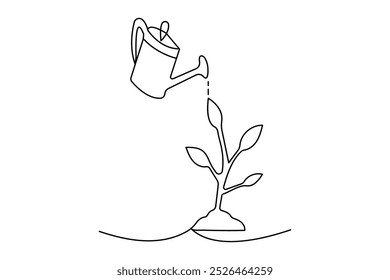 Desenho contínuo do processo da planta de crescimento de uma linha do contorno do ícone do vetor